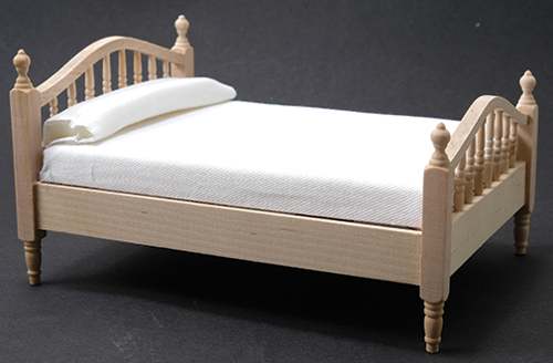 Dollhouse Miniature Double Bed, Unfinished